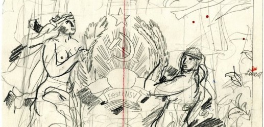 Evald Okase kavand pannoole Rahvaste Sõprus. Foto Eesti Ajaloomuuseum