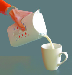 ​Foldable jug for milk sold in polyethylene bags.  2009. Designer Veiko Liis, manufactured by Foldplast. Photograph from the designer's private collection.