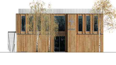 Elektrilevi õppehoone esifassaad. Eskiisprojekti autor Nomad Architects