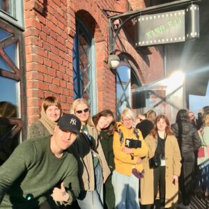 Students outside one of the cinemas where films were shown at Animatricks.