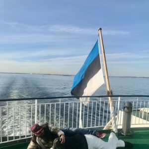 Martinus Klemet's statue of Igor makes a friend on the ferry.