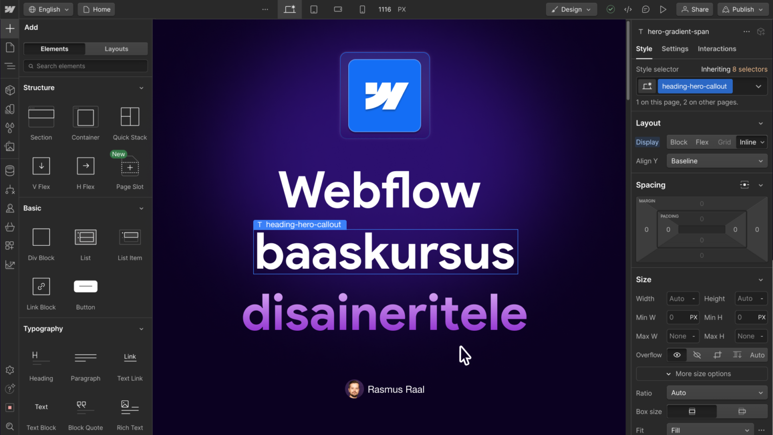 Webflow baaskursus disaineritele