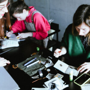 Students illustrating their handmade books.