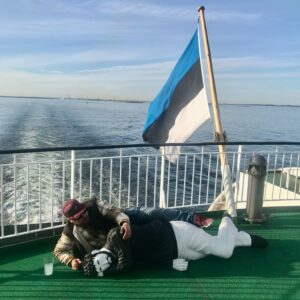 Martinus Klemet's statue of Igor makes a friend on the ferry.
