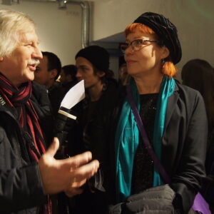 Fotograaf ja rektor Signe Kivi galerii ning näituse avamisel.