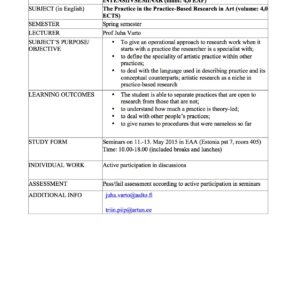 Metodoloogia intensiivseminar 11.-13. mai 2015